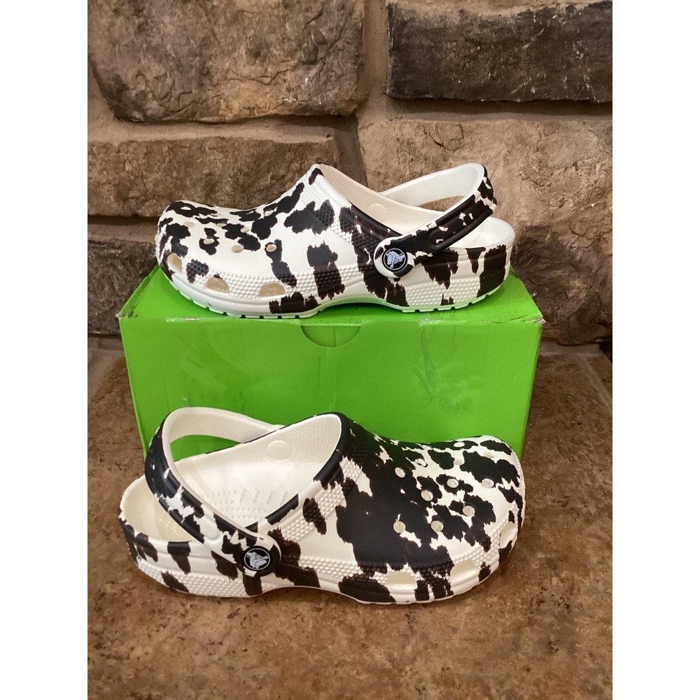 Crocs Classic Pop Animal Clog Cow Print Chalk Multi 214153-0PZ Mens 5 Womens 7